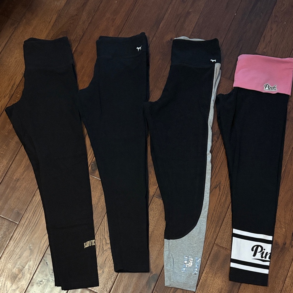 P. I. N. K. Leggings, 4 gently used pairs of black leggings size L